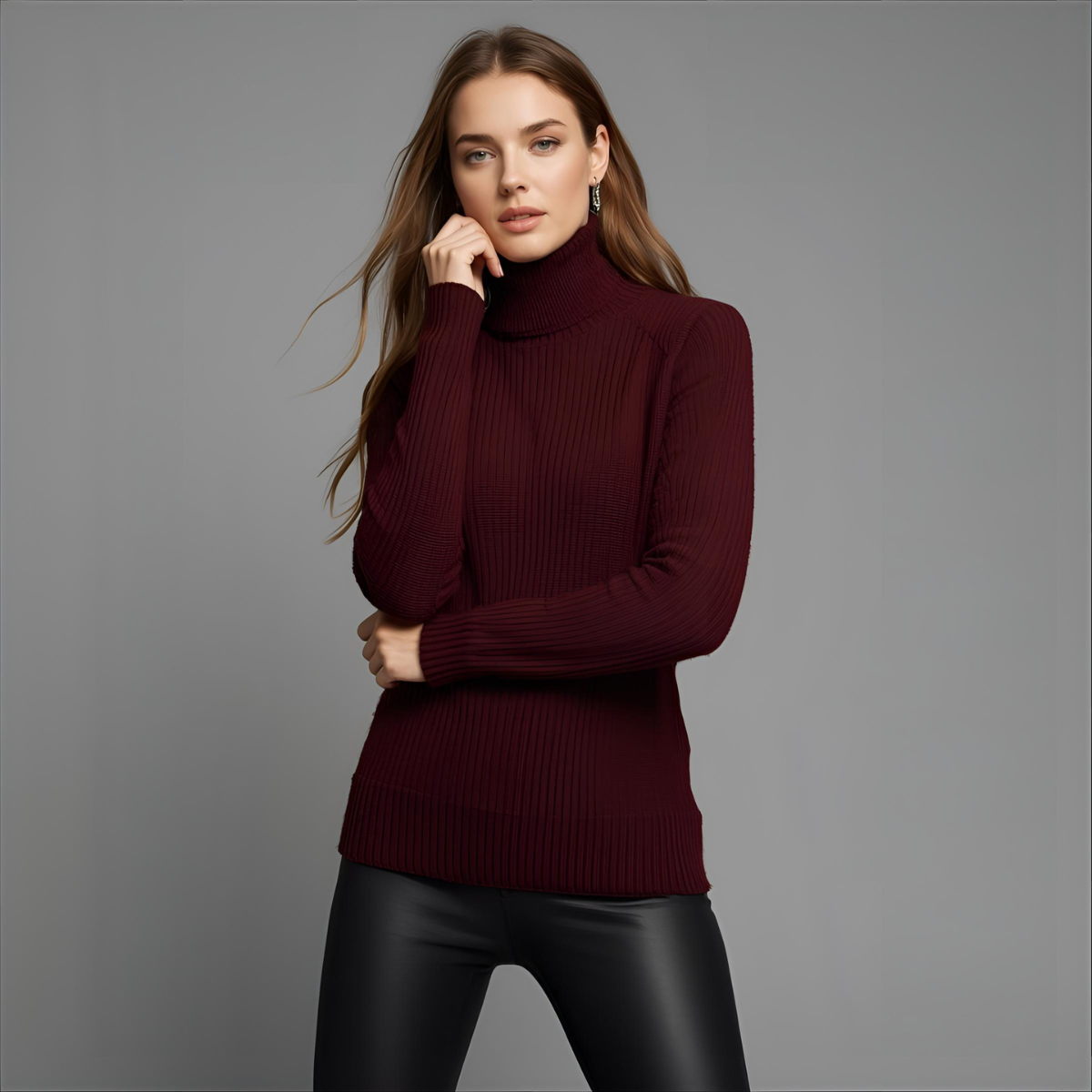 SERELLA | Deep Burgundy Turtleneck Sweater