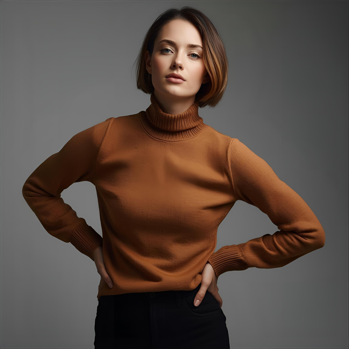 AMELIN | Warm Brown Turtleneck Sweater