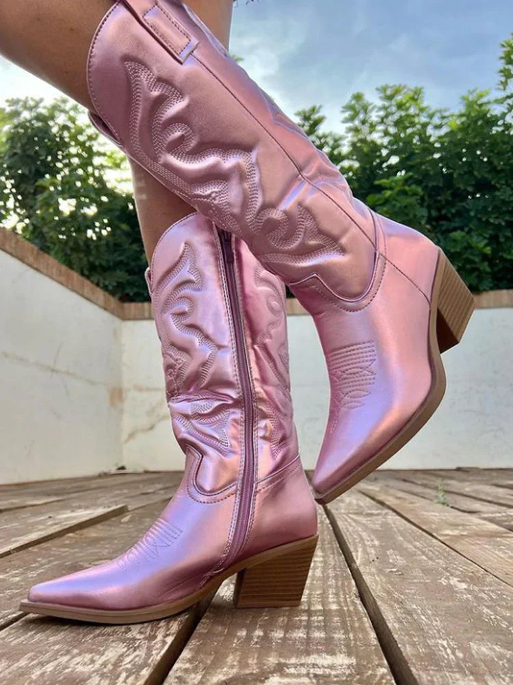 Stylish Metallic Western Ankle Boots